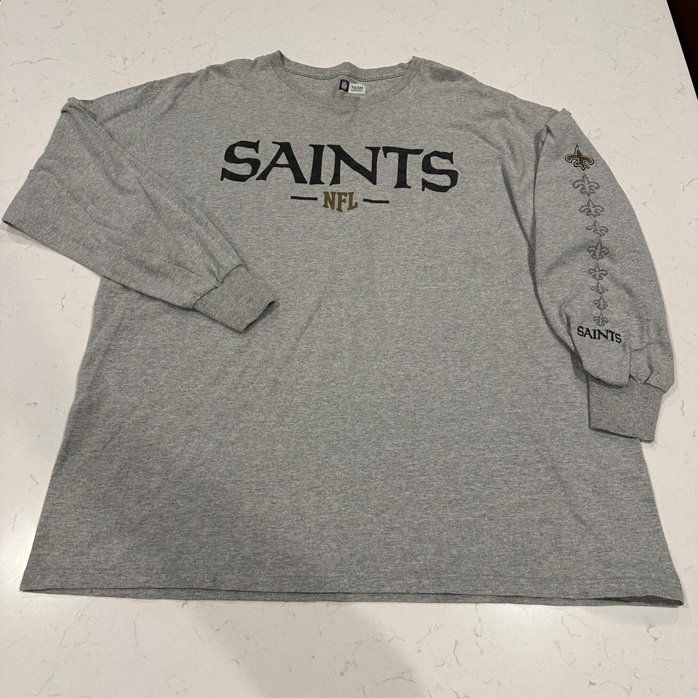 NFL Team Apparel New Orleans Saints Long Sleeve T-Shirt Gray Mens 2XL NFL Logo